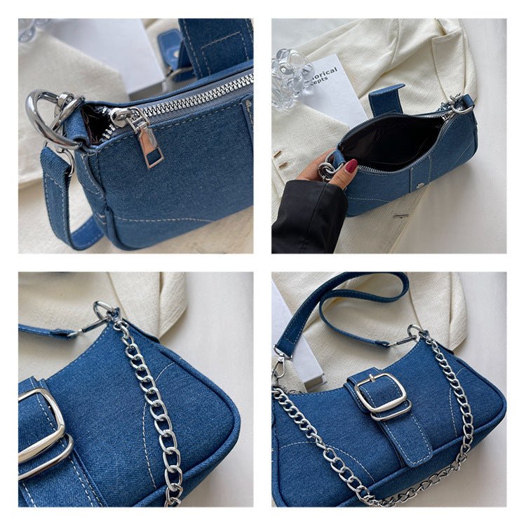 Denim Shoulder Bags Women's Fashion Chains Handbag Crossbody Bags Small Square Armpit Bag - RALO COLLECTION STUDIO