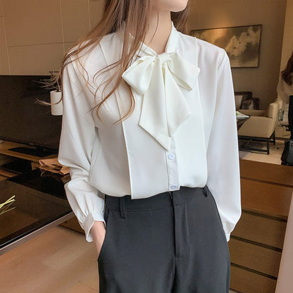Designed Bowknot Women's Shirt Chiffon Shirt - RALO COLLECTION STUDIO