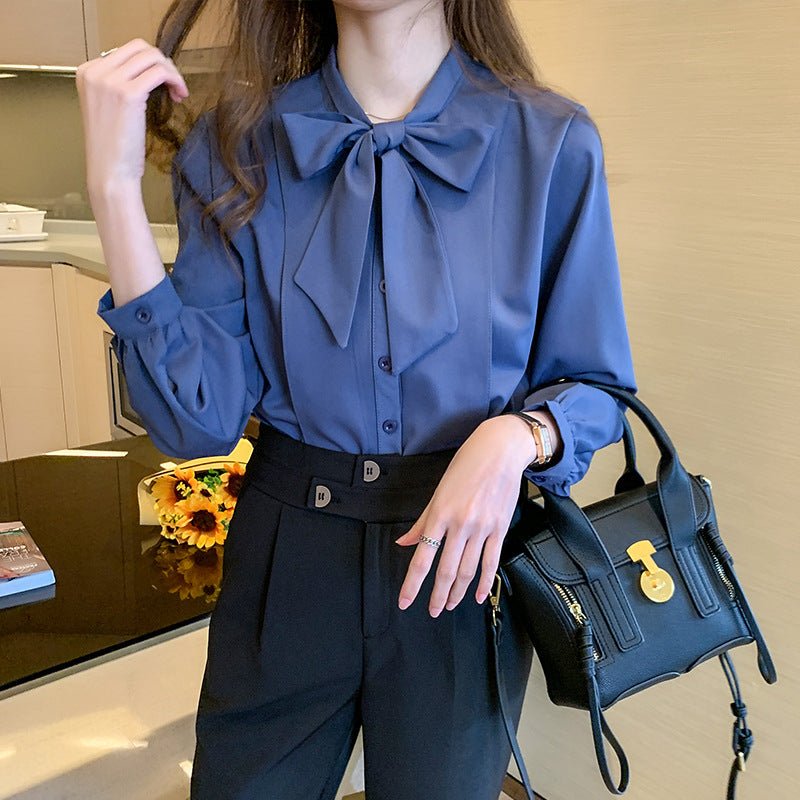 Designed Bowknot Women's Shirt Chiffon Shirt - RALO COLLECTION STUDIO
