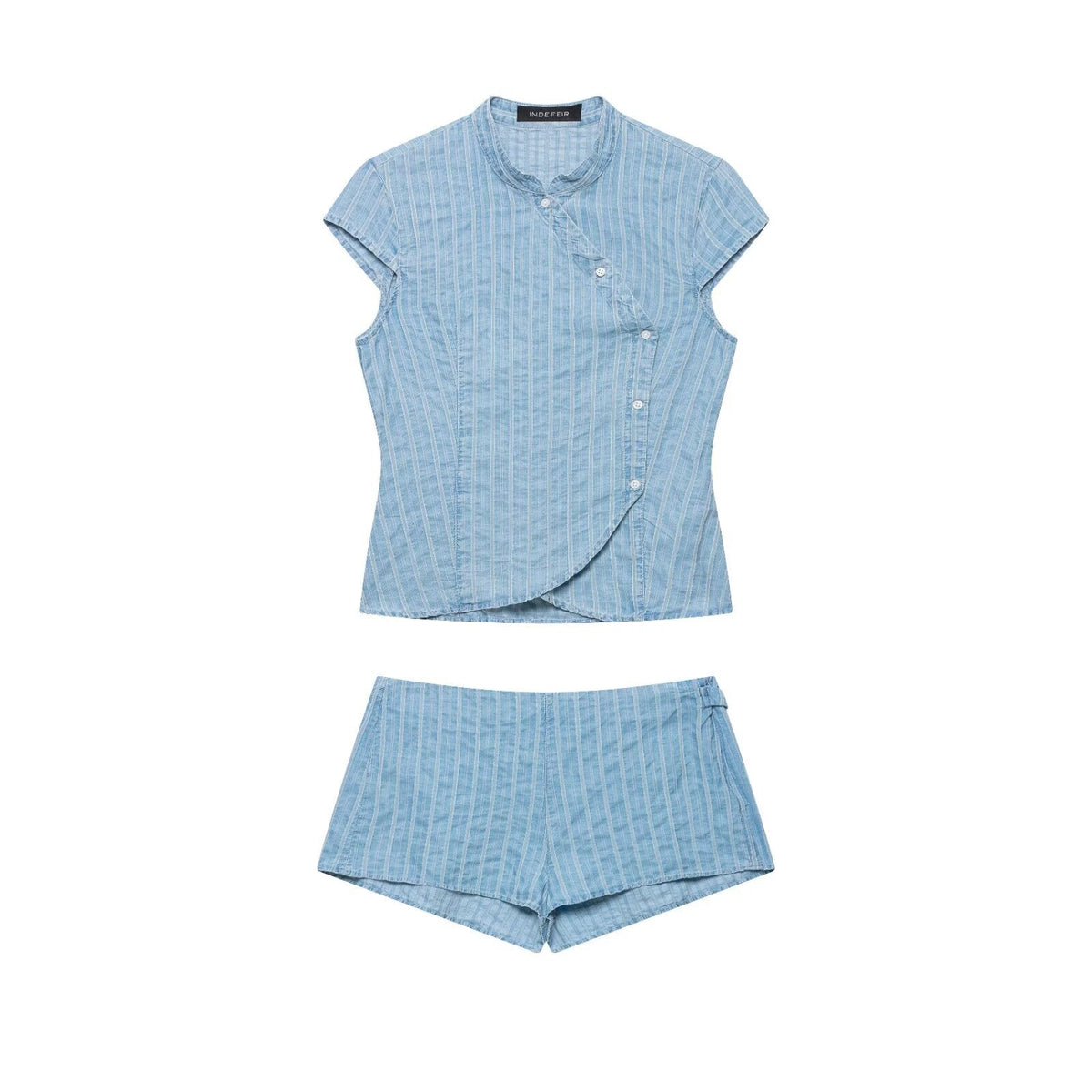 Double-breasted Top Mini Striped Shorts Set - RALO COLLECTION STUDIO