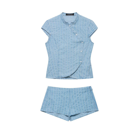 Double-breasted Top Mini Striped Shorts Set - RALO COLLECTION STUDIO
