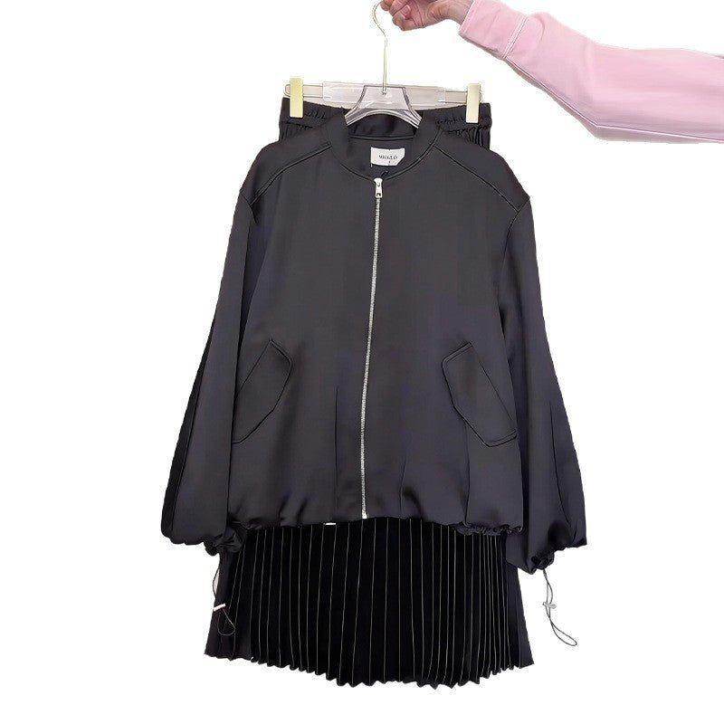 Drawstring Long-Sleeve Loose-Fit Casual Pleated Skirt Set - RALO COLLECTION STUDIO