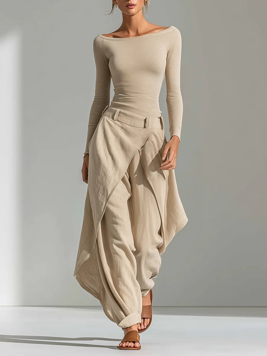 Elegant Casual Two-piece Set Featuring An Irregularly Draped Wide-leg Pants Style - RALO COLLECTION STUDIO