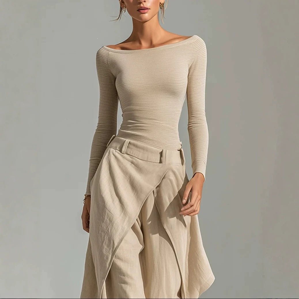 Elegant Casual Two-piece Set Featuring An Irregularly Draped Wide-leg Pants Style - RALO COLLECTION STUDIO