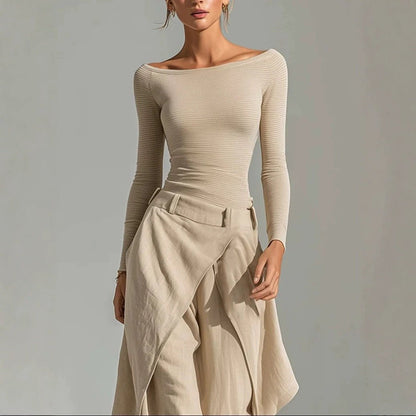 Elegant Casual Two-piece Set Featuring An Irregularly Draped Wide-leg Pants Style - RALO COLLECTION STUDIO