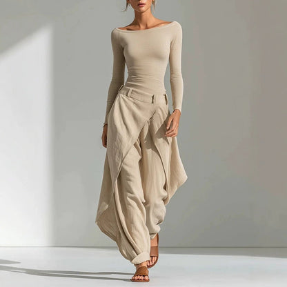 Elegant Casual Two-piece Set Featuring An Irregularly Draped Wide-leg Pants Style - RALO COLLECTION STUDIO
