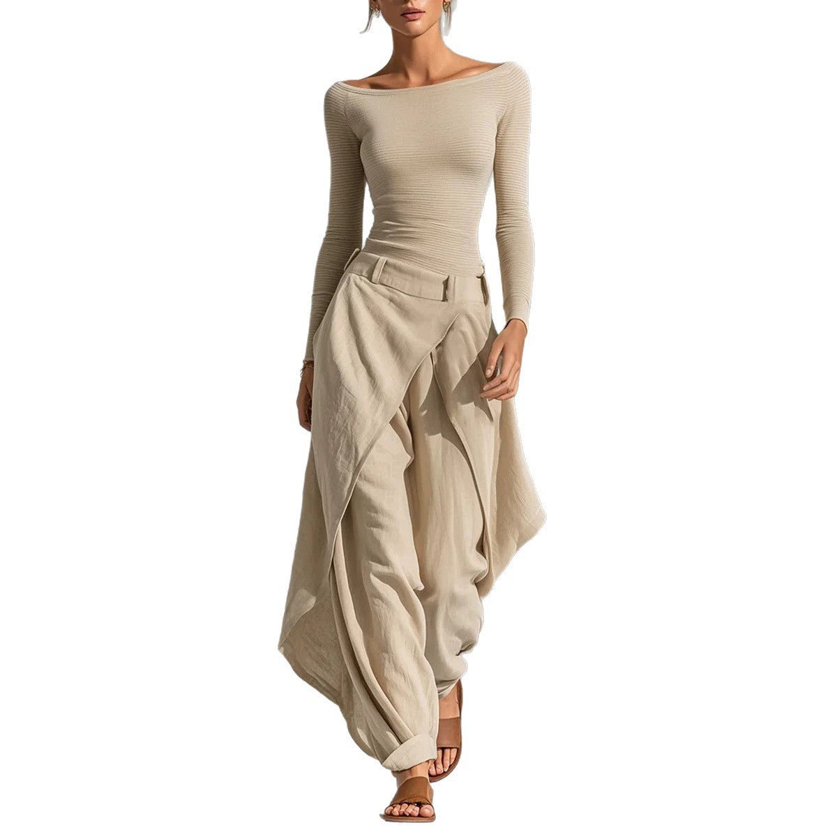 Elegant Casual Two-piece Set Featuring An Irregularly Draped Wide-leg Pants Style - RALO COLLECTION STUDIO