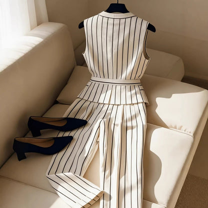 Elegant Sleeveless Blazer Vest And Wide-leg Pants Set For Women - RALO COLLECTION STUDIO