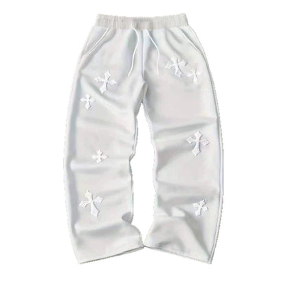Embroidered Cross-Design Thickened Sweatpants For Men - RALO COLLECTION STUDIO