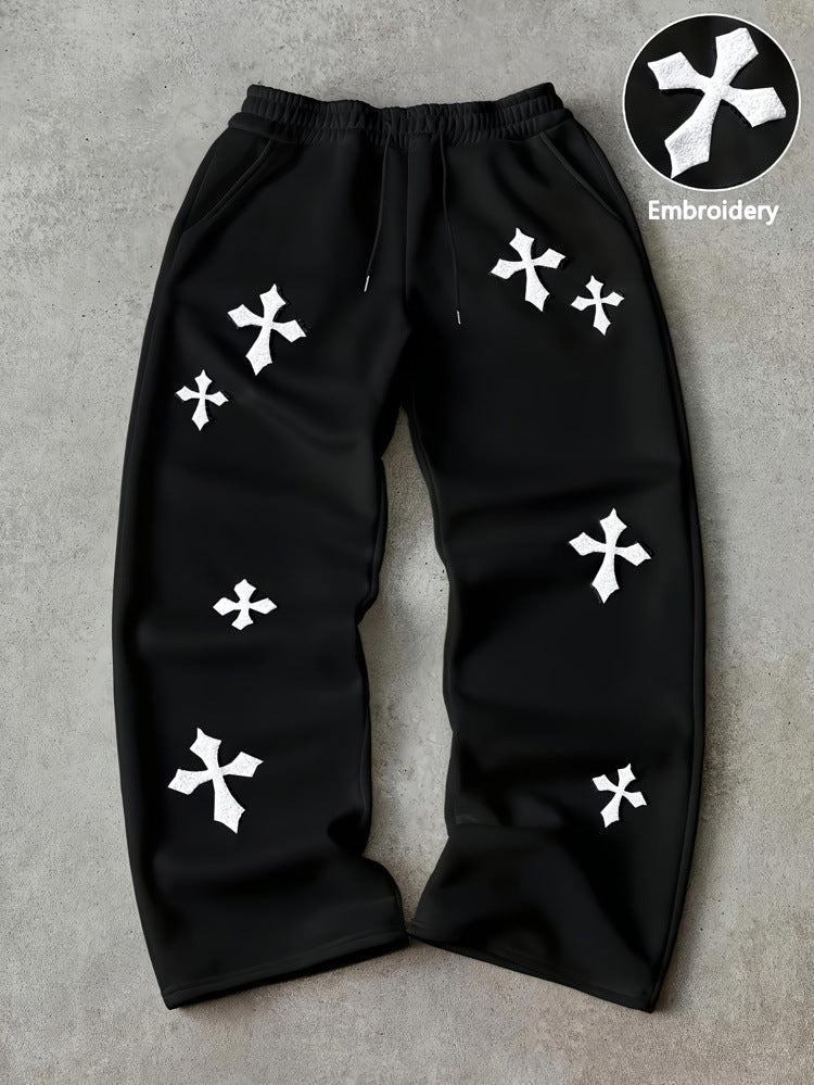 Embroidered Cross-Design Thickened Sweatpants For Men - RALO COLLECTION STUDIO