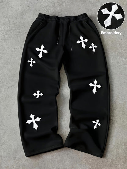 Embroidered Cross-Design Thickened Sweatpants For Men - RALO COLLECTION STUDIO