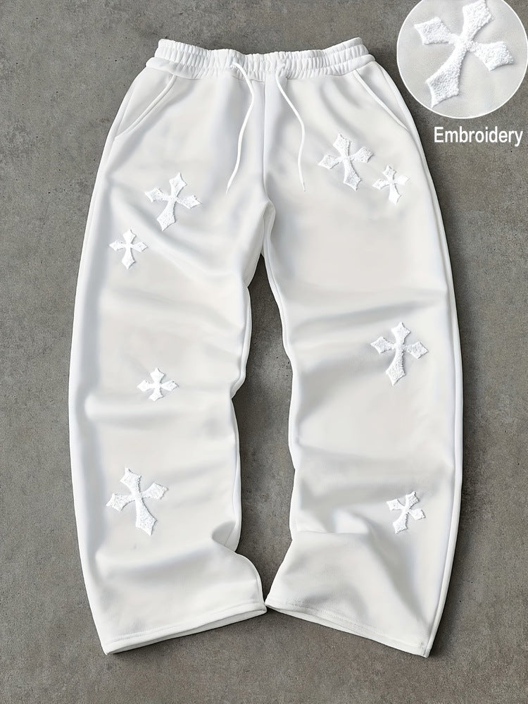 Embroidered Cross-Design Thickened Sweatpants For Men - RALO COLLECTION STUDIO