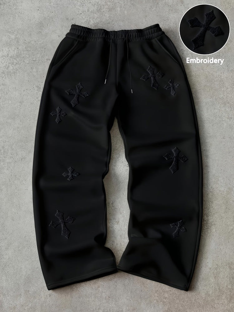 Embroidered Cross-Design Thickened Sweatpants For Men - RALO COLLECTION STUDIO