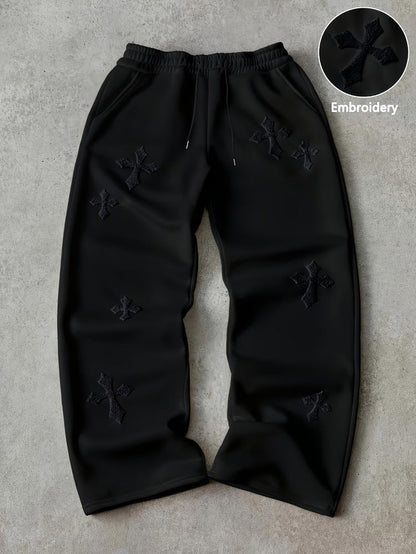 Embroidered Cross-Design Thickened Sweatpants For Men - RALO COLLECTION STUDIO