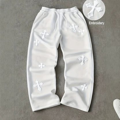 Embroidered Cross-Design Thickened Sweatpants For Men - RALO COLLECTION STUDIO