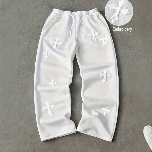Embroidered Cross-Design Thickened Sweatpants For Men - RALO COLLECTION STUDIO