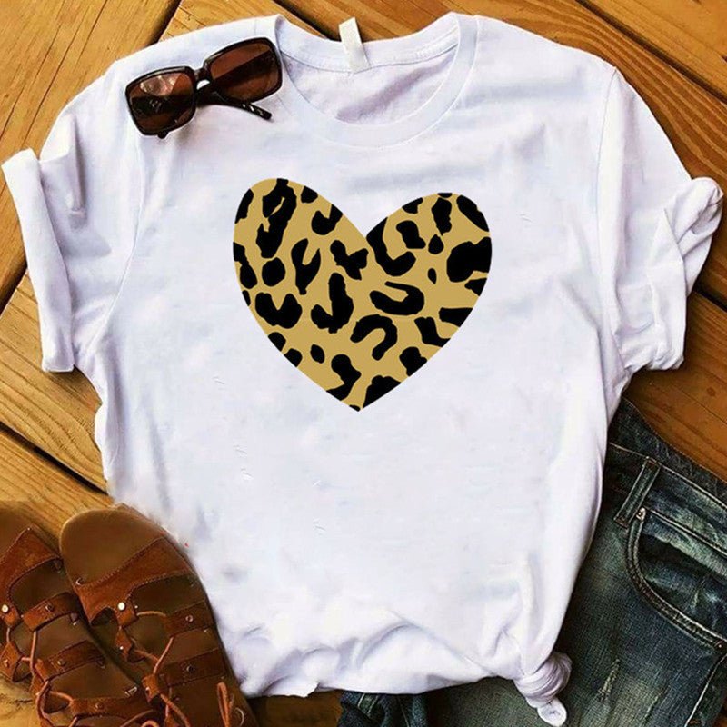 European And American Leopard Print Love Short Sleeve Shirt For Men And Women - RALO COLLECTION STUDIO