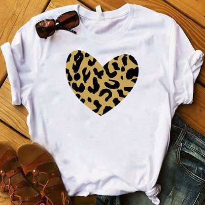 European And American Leopard Print Love Short Sleeve Shirt For Men And Women - RALO COLLECTION STUDIO