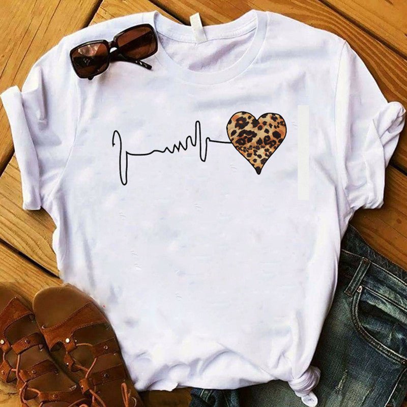 European And American Leopard Print Love Short Sleeve Shirt For Men And Women - RALO COLLECTION STUDIO