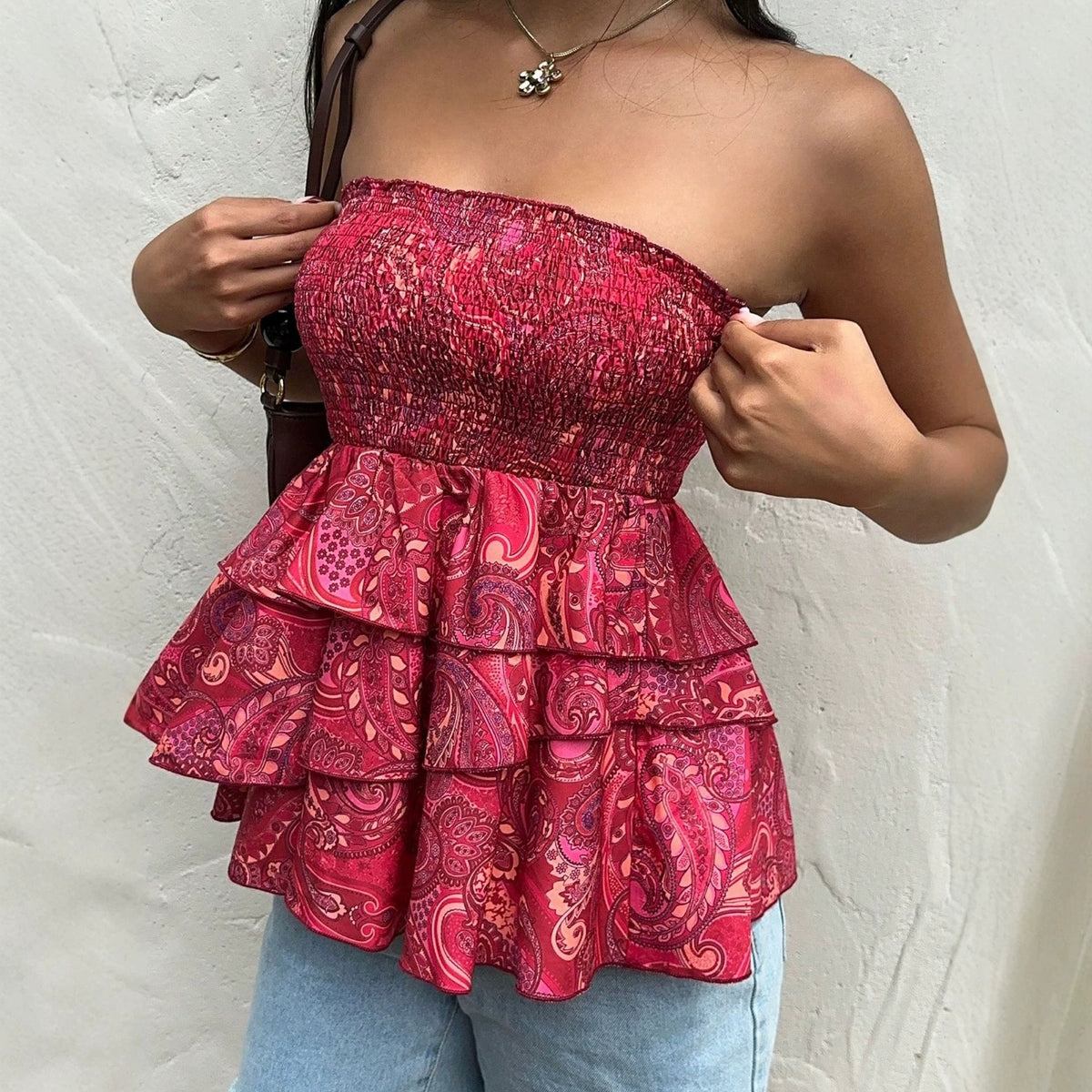 European And American-style Multi-layer Ruffled Strapless Top For Women - RALO COLLECTION STUDIO