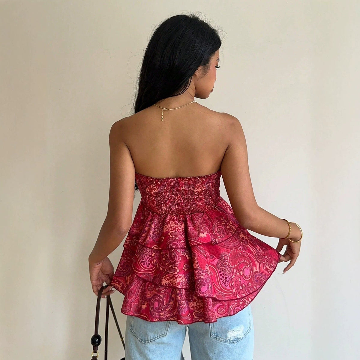 European And American-style Multi-layer Ruffled Strapless Top For Women - RALO COLLECTION STUDIO