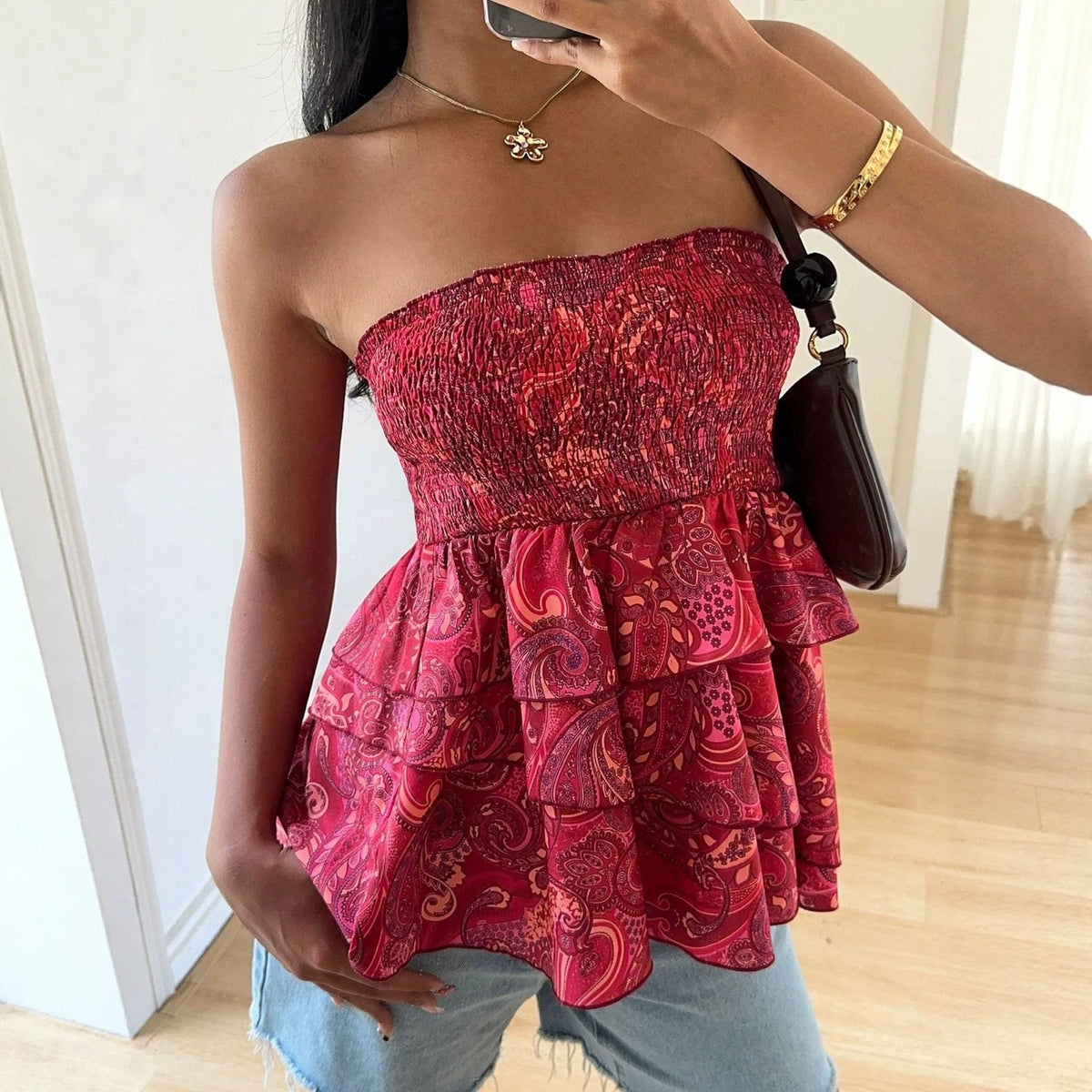 European And American-style Multi-layer Ruffled Strapless Top For Women - RALO COLLECTION STUDIO