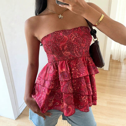 European And American-style Multi-layer Ruffled Strapless Top For Women - RALO COLLECTION STUDIO