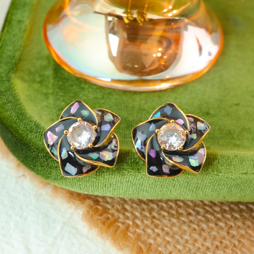 Exquisite Fashion Color Shifting Zircon Camellia Stud Earrings Sweet Temperament Premium Feel Light Luxury Commuter Versatile Ear Jewelry For Women - RALO COLLECTION STUDIO