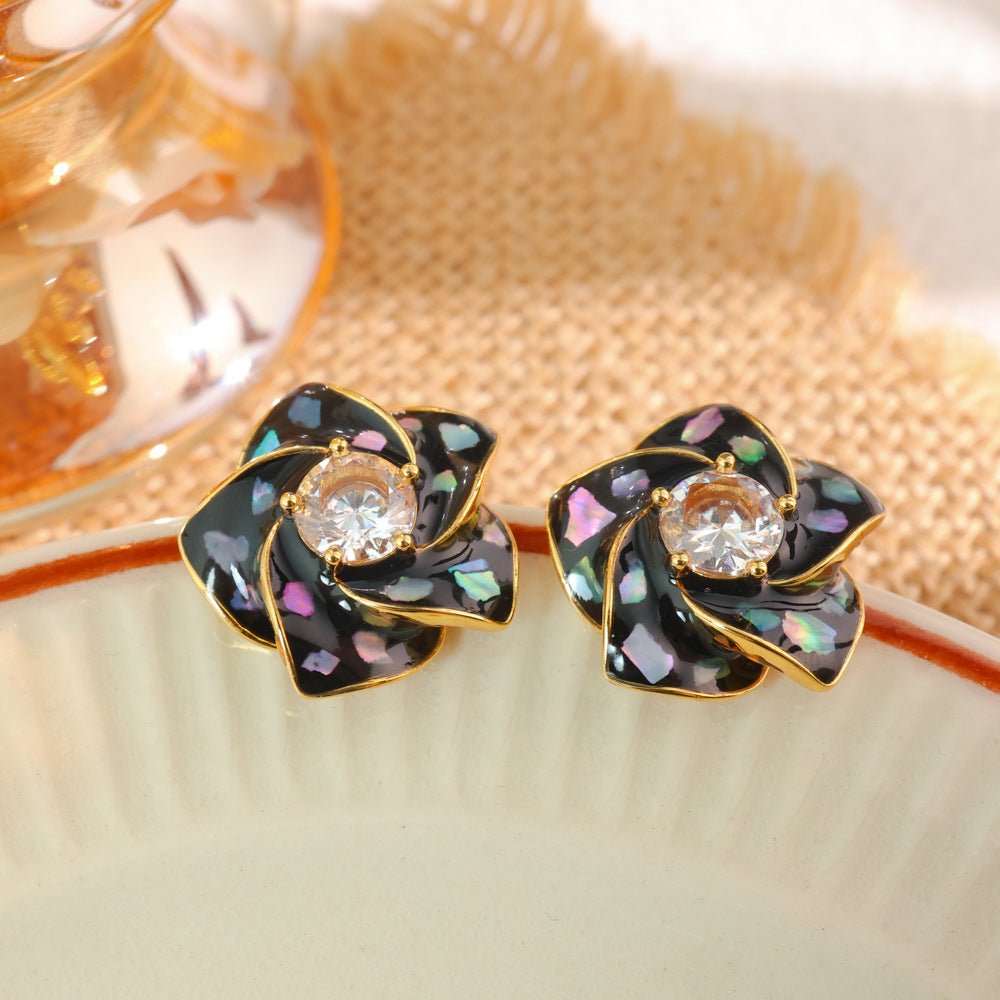 Exquisite Fashion Color Shifting Zircon Camellia Stud Earrings Sweet Temperament Premium Feel Light Luxury Commuter Versatile Ear Jewelry For Women - RALO COLLECTION STUDIO