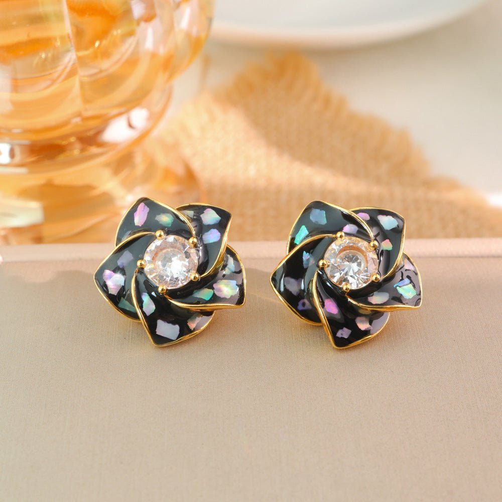 Exquisite Fashion Color Shifting Zircon Camellia Stud Earrings Sweet Temperament Premium Feel Light Luxury Commuter Versatile Ear Jewelry For Women - RALO COLLECTION STUDIO