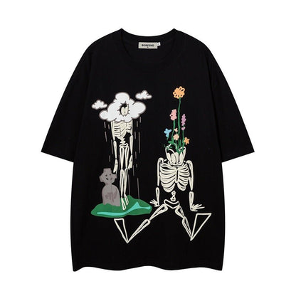 RALLO Skeleton Frame Printed Cotton T-Shirt - RALO COLLECTION STUDIO