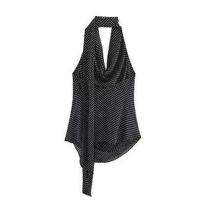 Fashionable And Minimalist Polka-dot Halter-top With Straight-leg Casual Trousers Set - RALO COLLECTION STUDIO