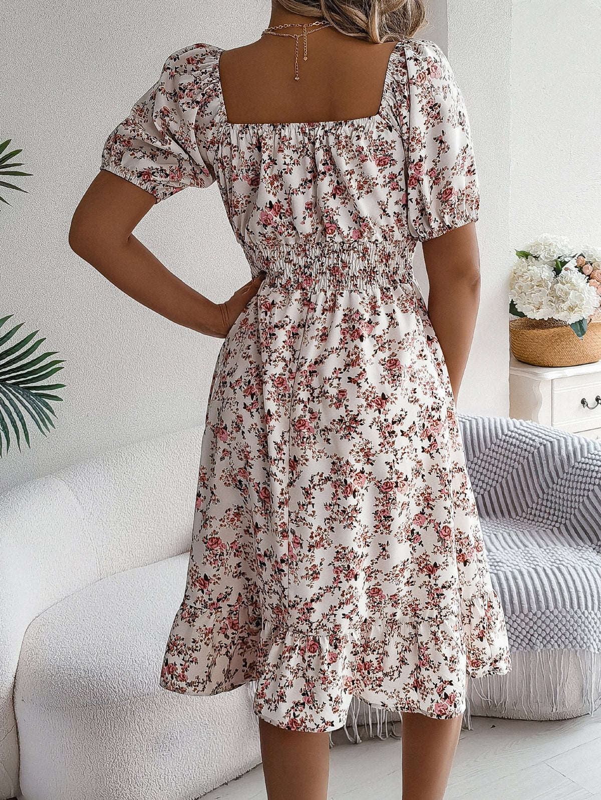 RALO Collection | Floral Ruffle High Waist Short Sleeve Dress - RALO COLLECTION STUDIO