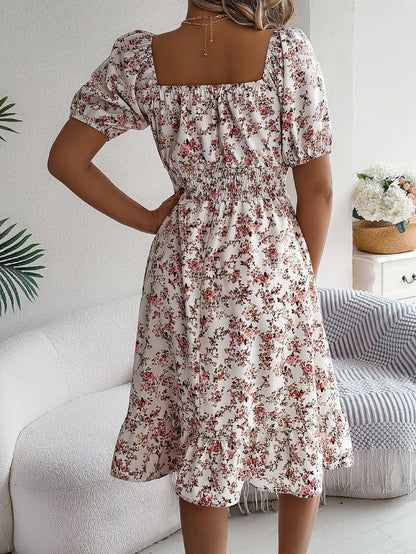 RALO Collection | Floral Ruffle High Waist Short Sleeve Dress - RALO COLLECTION STUDIO