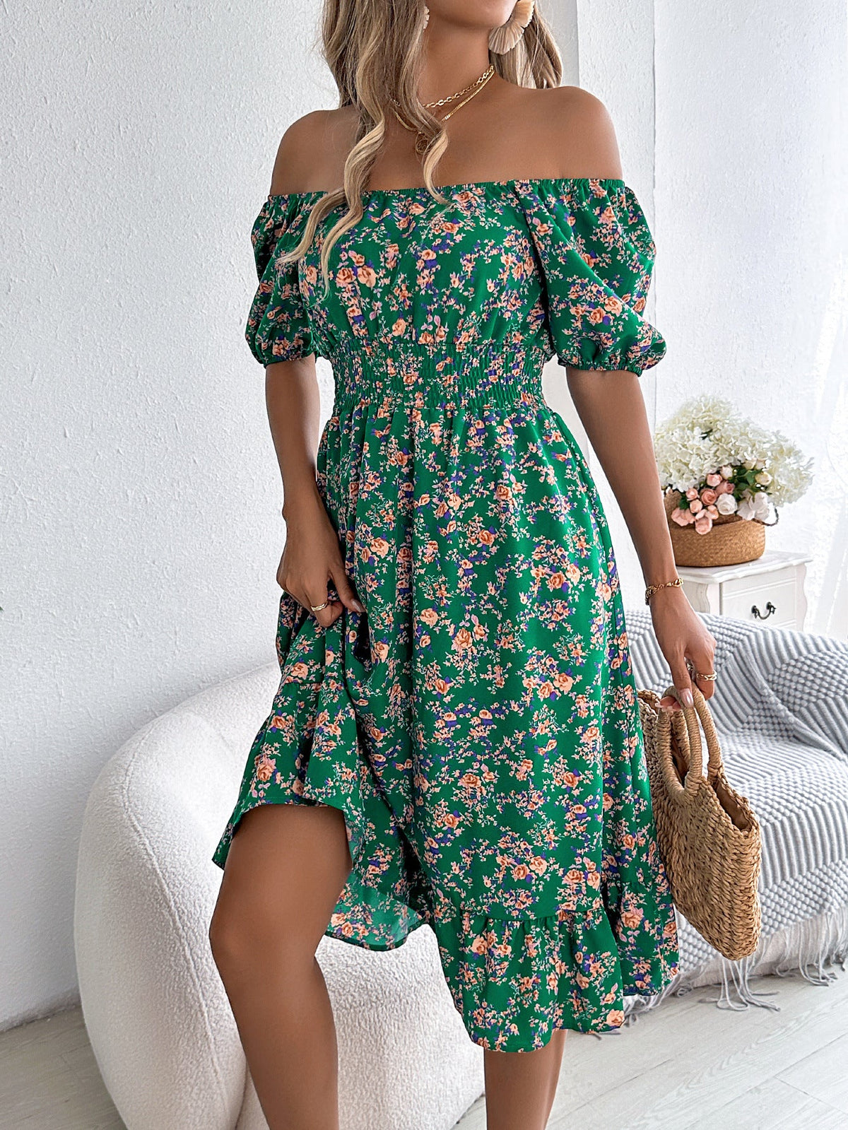 RALO Collection | Floral Ruffle High Waist Short Sleeve Dress - RALO COLLECTION STUDIO