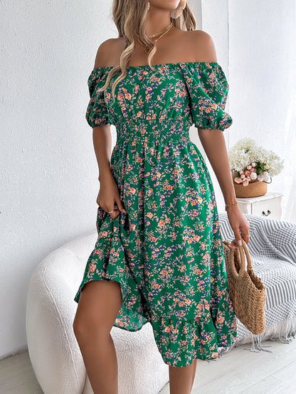 RALO Collection | Floral Ruffle High Waist Short Sleeve Dress - RALO COLLECTION STUDIO