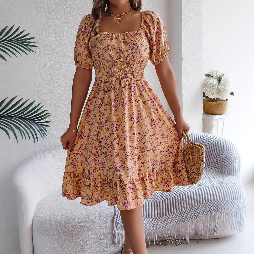 RALO Collection | Floral Ruffle High Waist Short Sleeve Dress - RALO COLLECTION STUDIO