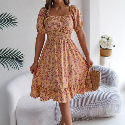 RALO Collection | Floral Ruffle High Waist Short Sleeve Dress - RALO COLLECTION STUDIO