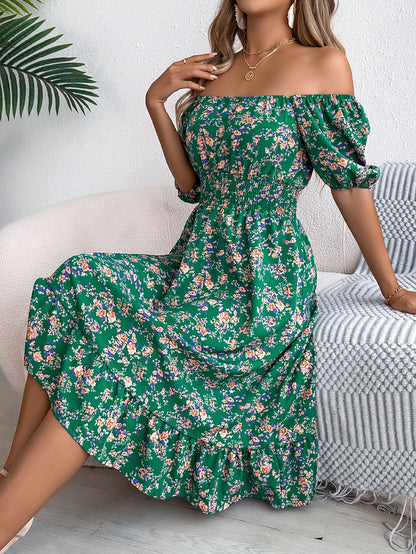 RALO Collection | Floral Ruffle High Waist Short Sleeve Dress - RALO COLLECTION STUDIO