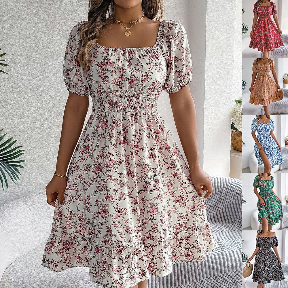 RALO Collection | Floral Ruffle High Waist Short Sleeve Dress - RALO COLLECTION STUDIO