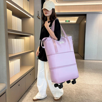 Folding Luggage Bags Expandable Rolling Duffle Pack With Wheel Large Capacity Oxford Clot Dry-Wet Separation Outdoor Weekend Bag - RALO COLLECTION STUDIO
