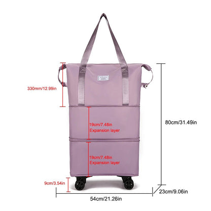 Folding Luggage Bags Expandable Rolling Duffle Pack With Wheel Large Capacity Oxford Clot Dry-Wet Separation Outdoor Weekend Bag - RALO COLLECTION STUDIO