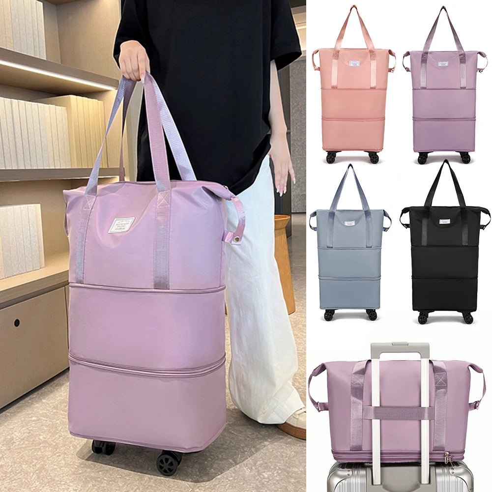 Folding Luggage Bags Expandable Rolling Duffle Pack With Wheel Large Capacity Oxford Clot Dry-Wet Separation Outdoor Weekend Bag - RALO COLLECTION STUDIO