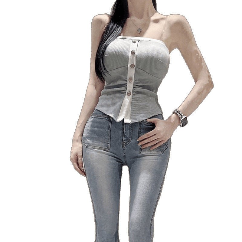 French-chic Color-block Strapless Camisole For Women - RALO COLLECTION STUDIO