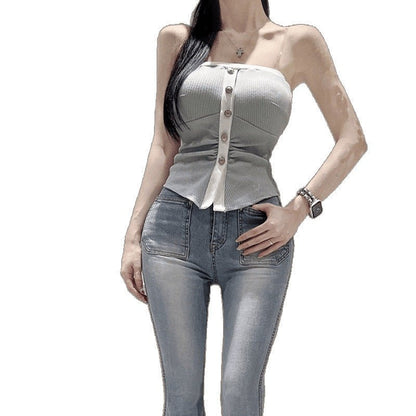 French-chic Color-block Strapless Camisole For Women - RALO COLLECTION STUDIO