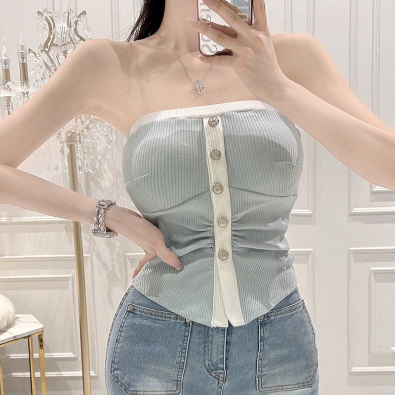 French-chic Color-block Strapless Camisole For Women - RALO COLLECTION STUDIO