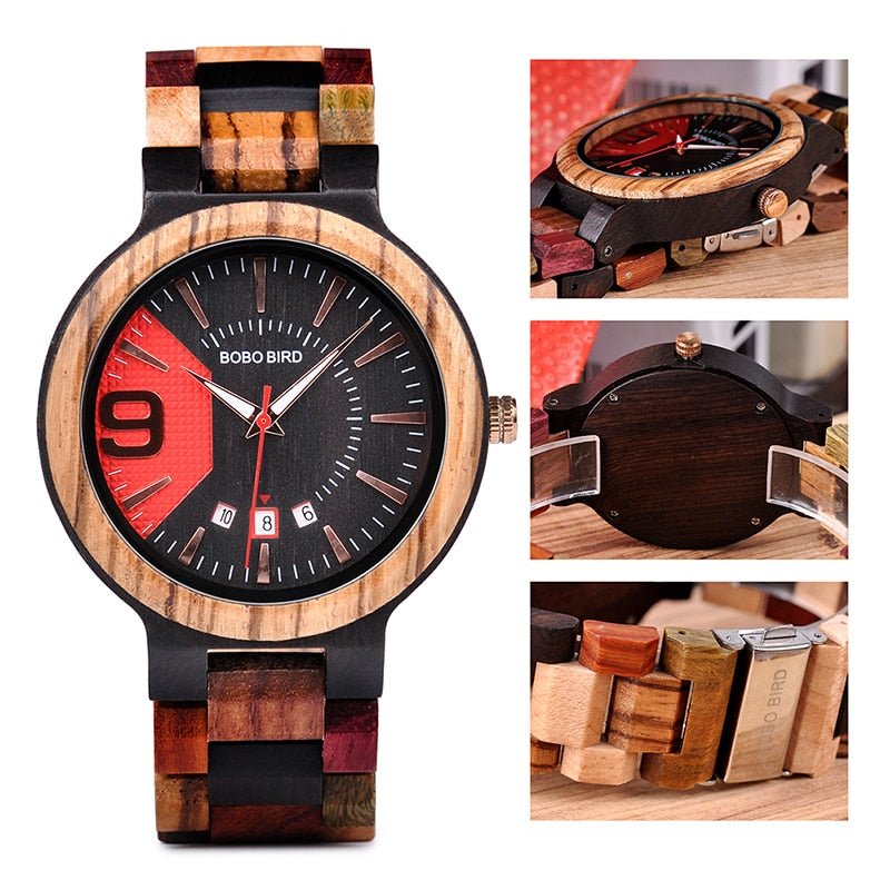 full wood quartz calendar waterproof watch men's watch wood table men's watch - RALO COLLECTION STUDIO