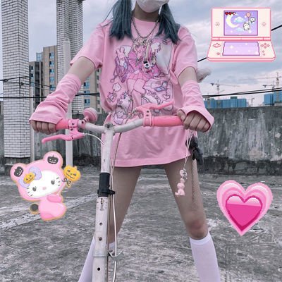 Gothic Pink Harajuku Anime Girl Loose Aesthetic T-Shirt - RALO COLLECTION STUDIO