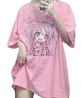 Gothic Pink Harajuku Anime Girl Loose Aesthetic T-Shirt - RALO COLLECTION STUDIO