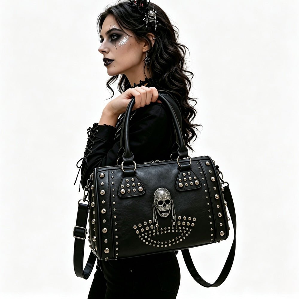 Gothic Punk Skull Rivet Studded Leather Handbag Ralo Collection - RALO COLLECTION STUDIO
